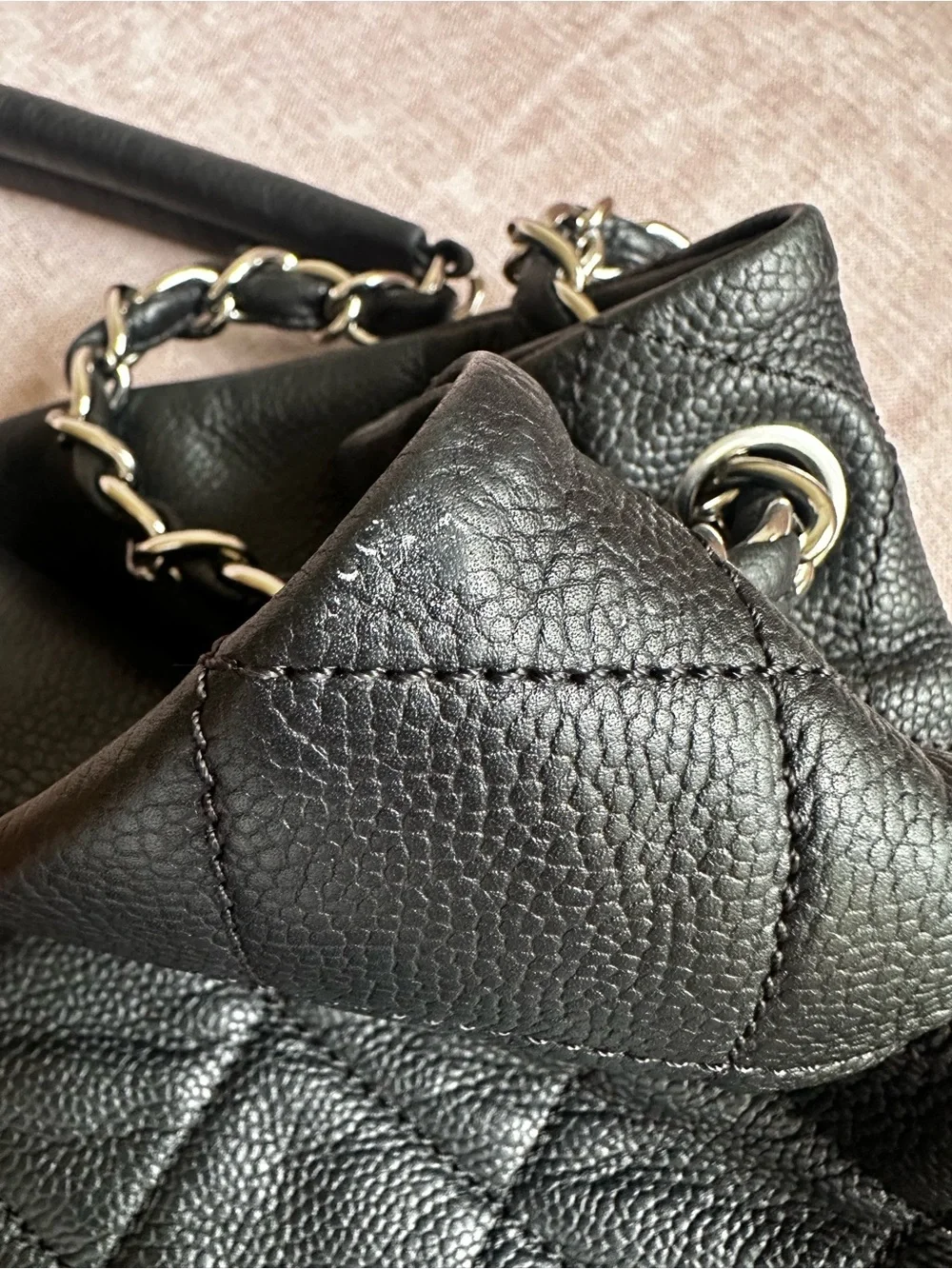 CHANEL Black Quilted Caviar Leather Timeless Expandable Tote Vintage Rare